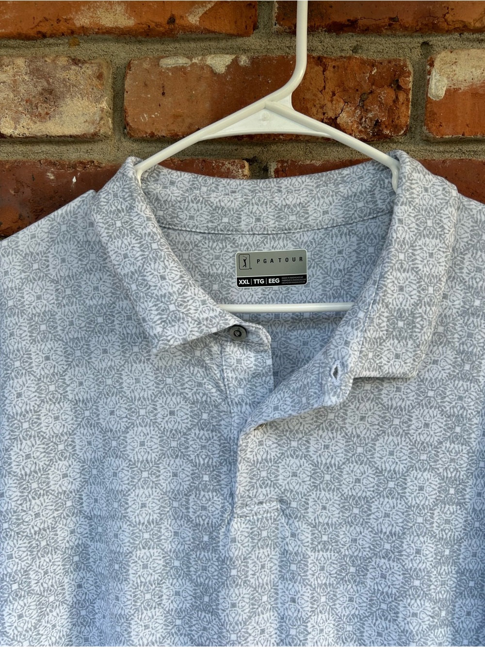 PGA TOUR Men’s Light Gray Patterned Polo Shirt XXL
